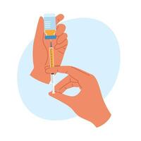 image of hands preparing a syringe for injection. Health care and vaccination concept vector