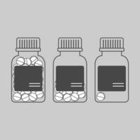 Set of transparent bottles of prescription drugs with visible pills inside vector
