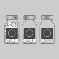 Three medicine bottles, each filled with different amounts of tablets, in a clean vector