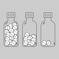 Set of medical pill containers with varying amounts of capsules inside vector