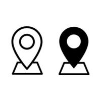 Black and white location pin icon set with outline map. Editable stroke. Address symbols vector