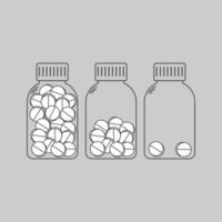 Transparent outlined bottles icons filled with pills, arranged in a minimalist style vector
