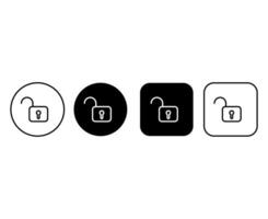 Set of opened padlock icons buttons for web. Lock shape. Editable stroke vector