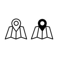 Black and white location pin icon set with outline map. Editable stroke. Address symbols collection vector