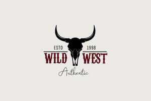 Rustic Wild West badge with skull and serif text. Ideal for vintage signage or cowboy merchandise. vector