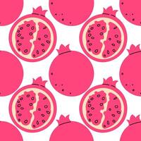 Seamless pattern Pomegranate red ripe fruit. Set of two pomegranates one whole and second halved. illustration on white background vector