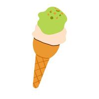 Hand drawn image of vanilla soft serve ice cream in a waffle cone on a transparent background. Minimalistic flat illustration EPS10 vector