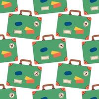 Trendy vacation Seamless pattern with travel items. Endless background with suitcase and travel elements . Travel around the world, adventure. Design for fashion , fabric, vector