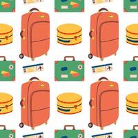 Trendy vacation Seamless pattern with travel items. Endless background with suitcase and travel elements . Travel around the world, . Design for fashion , fabric, textile, and all prints vector