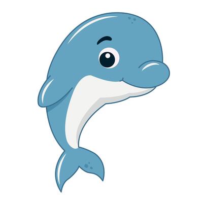 Cute cartoon dolphin isolated on a white background. Smiling dolphin cartoon illustration