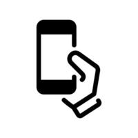 Outline Hand Holding Smartphone Icon Showing Mobile Device Usage vector