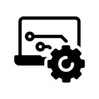 Laptop Computer Icon Displaying Gear and Circuit for System Settings Menu vector