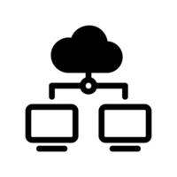 Cloud Network Diagram Connecting Two Desktop Computer Monitor Icons vector