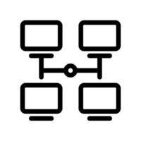 Network Diagram Showing Four Computer Screens Interconnected in a Grid vector