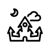Outline illustration of a castle structure beneath a moonlit night sky with cloud vector