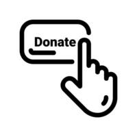 Hand pointer cursor clicking a button labeled Donate online vector