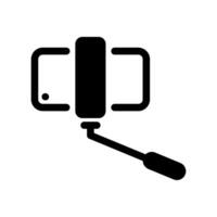 Outline Selfie Stick Holding Smartphone with Viewfinder Frame Icon vector