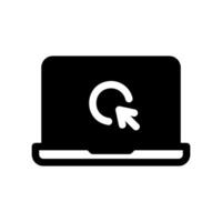 Solid Black Laptop Icon Featuring Circular Arrow Cursor Interaction Symbol vector