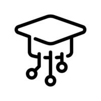 Graduation Cap Outline Symbol Integrated with Digital Network Nodes vector