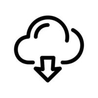 Outline Style Cloud Icon Featuring a Downward Pointing Download Arrow Mark vector