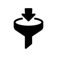 Data Filtering or Processing Icon with Downward Arrow Funnel vector
