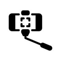 Selfie Stick Holding Smartphone with Camera Viewfinder Frame Icon vector