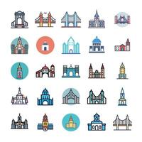 Building and bridge icon set vector