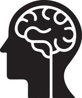 Silhouette of a human head in profile containing a simplified depiction of a brain. vector