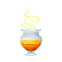 Magic jar with potion. Bottle with magical elixir cartoon illustration vector