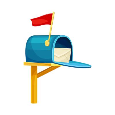 Opened mailbox for letters and newspapers. Blue retro post box for correspondence delivery flat illustration