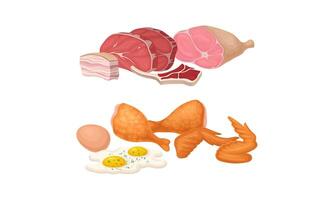 Meat with Fried Chicken Leg and Scrambled Egg and Beef Slab Set vector