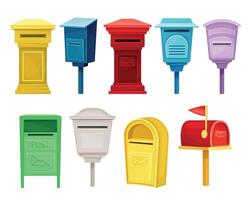 Retro mailboxes for correspondence set. Post boxes for paper letters flat illustration vector
