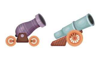 Cannon as Artillery Gun with Barrel and Wheel for Launching Projectile Set vector