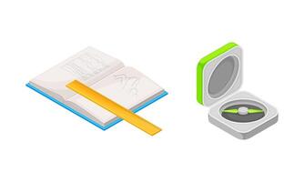 Geological industry tools set. Notebook, ruler and compass tool illustration vector