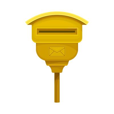 Yellow mailbox for correspondence delivery. Retro post box for paper letters and newspapers flat illustration