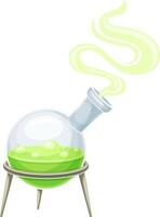 Magic bottle with boiling potion. Flask with green magical elixir cartoon illustration vector