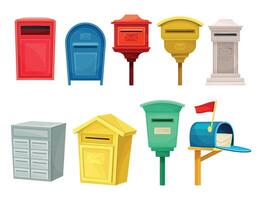 Mailboxes for receiving and sending correspondence set. Post boxes for paper letters flat illustration vector