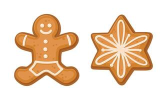 Snowflake and Gingerbread Man as Shaped Baked Cookie and Merry Christmas Symbol Set vector