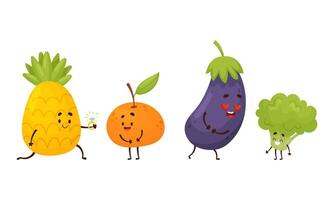 Cute Fruit and Vegetable Couples Proposing with Ring and Smiling Set vector