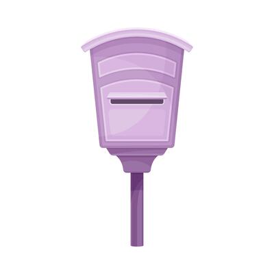 Mailbox for correspondence delivery. Purple retro street post box for paper letters and newspapers flat illustration
