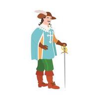 Warrior musketeer with sword cartoon illustration on white background vector