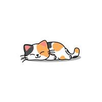 Lazy calico cat sleeping cartoon, Cute fat cat three color vector