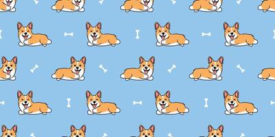 Funny corgi puppy running cartoon seamless pattern vector