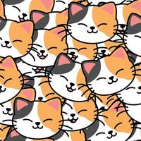 Cute three color cat face cartoon seamless pattern vector