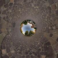 A 360 view of a cobblestone street with a sky in the middle photo
