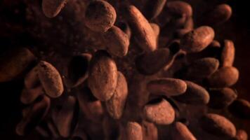 Cocoa beans fly up and fall down. Filmed on a high-speed camera at 1000 fps. High quality FullHD footage video