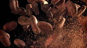Cocoa beans fly up and fall down. Filmed on a high-speed camera at 1000 fps. High quality FullHD footage video