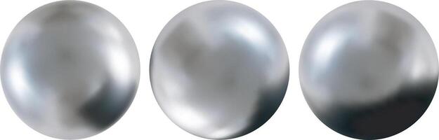 Three smooth chrome spheres are aligned in a row, reflecting light subtly. The sleek surface creates a dynamic visual effect, emphasizing their metallic quality in a minimal setting. Abstract balls. vector