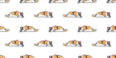Lazy calico cat sleeping cartoon, Cute fat cat three color seamless pattern vector