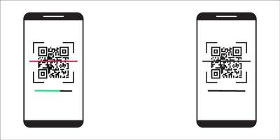 QR code scanning icon in smartphone. hand holding Mobile phone in line style, illustration on white background vector